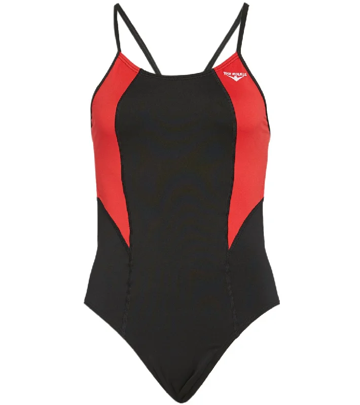 The Finals Women's Surf Splice Swan Back One Piece Swimsuit Red Chic Beach Cover-Up