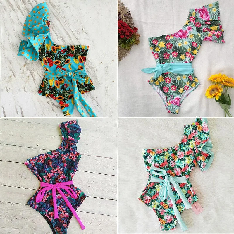 One Shoulder Swimwear Monokini Bikini Elegant Ruffled Bikini