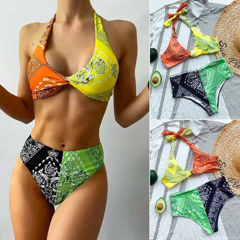 Womens High Waist Triangle Swimwear Stylish Beachwear Set