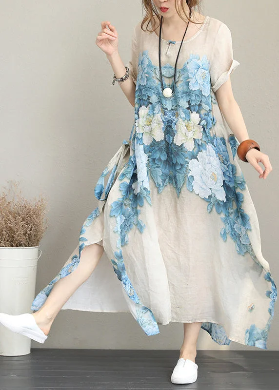 2024 Nude Prints Chiffon Maxi Dress Plus Size Asymmetric Chiffon Clothing Dresses New Short Sleeve Maxi Dresses Trendy A-Line Maxi Dress