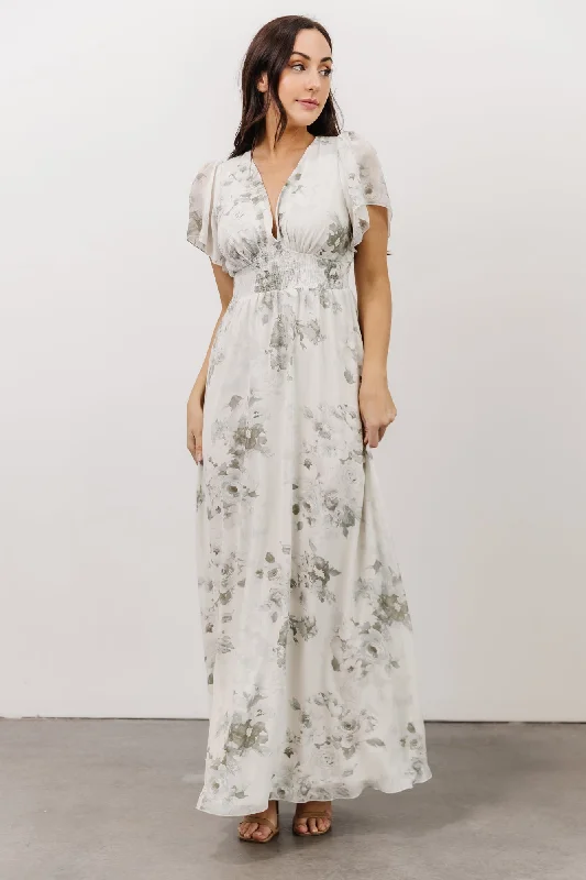 Alexandria Smocked Maxi Dress | Dusty Sage Floral Fashionable Sheer Maxi Dress