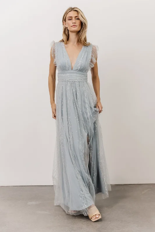 Annika Sequin Mesh Maxi Dress | Dusty Blue Trendy Floral Print Maxi Dress