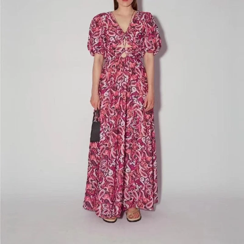 KittenAlarm - Barbi Allover Paisley Maxi Dress Chic Off-Shoulder Maxi Dress