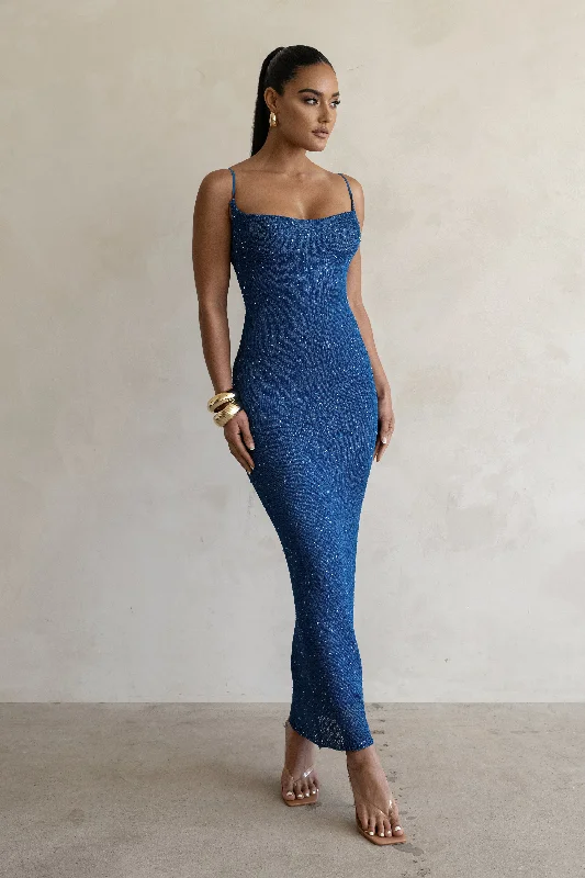 Blue Noemie Sequin Maxi Dress Elegant Maxi Dress with Ruffles