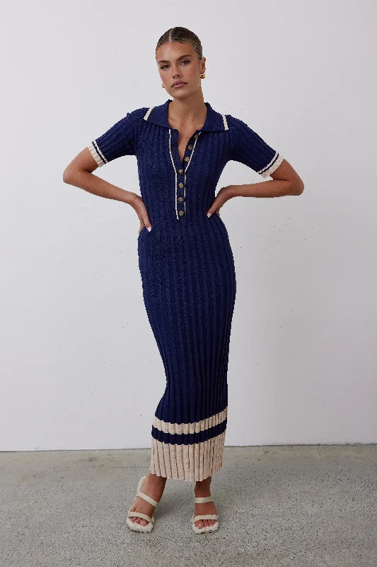 Brinley Knit Maxi Dress (Navy) Comfortable Fitted Maxi Dress