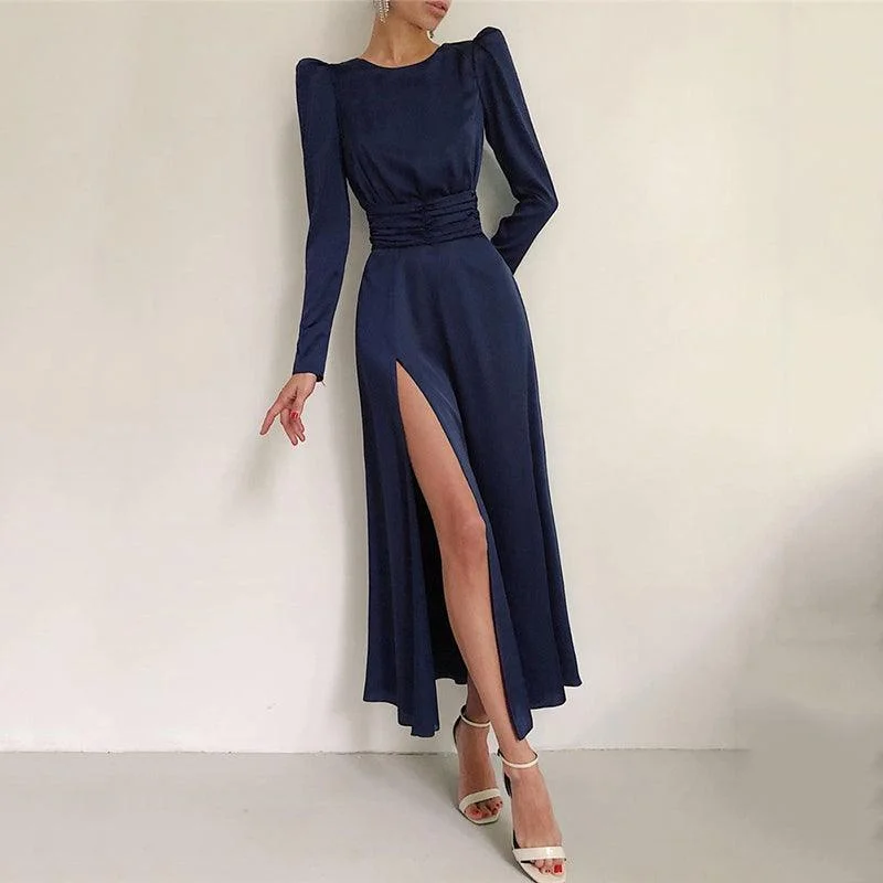 KittenAlarm - Callia Belted Thigh Slit Maxi Dress Trendy Maxi Dress with Belt