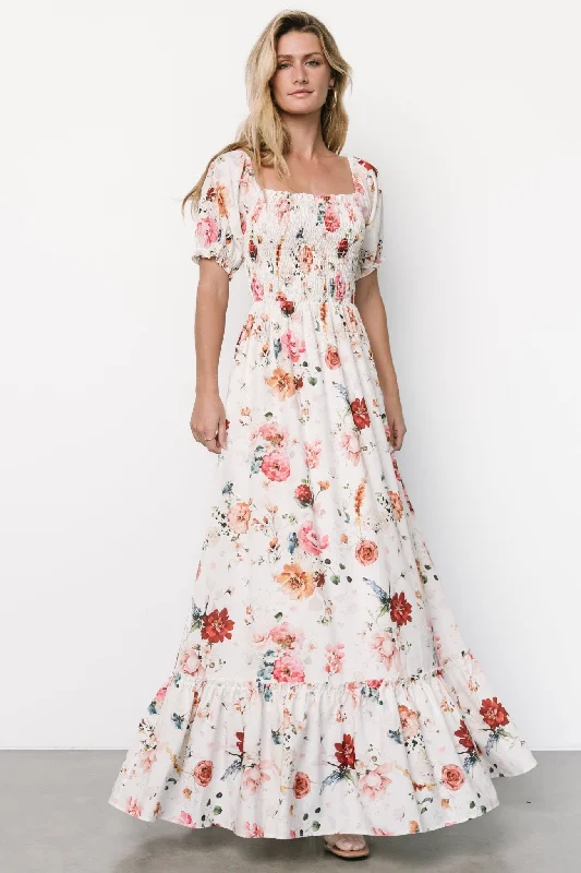 Capri Smocked Maxi Dress | Multi Floral Fashionable Layered Maxi Dress