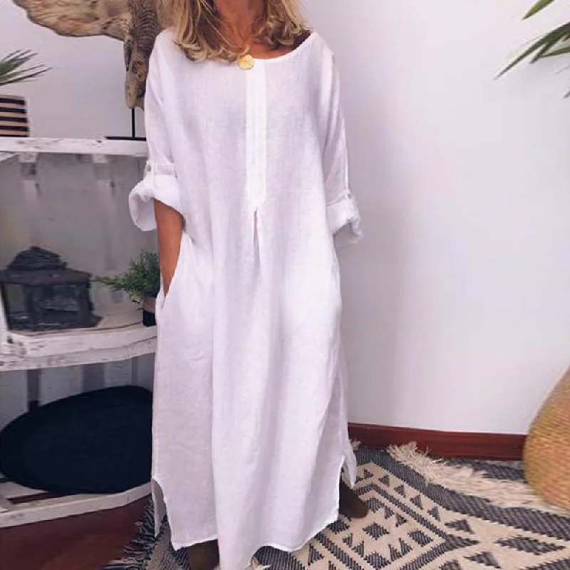 Amy Fashion - Casual Solid Color Oversize Maxi Dress Casual Maxi Dress with Pockets