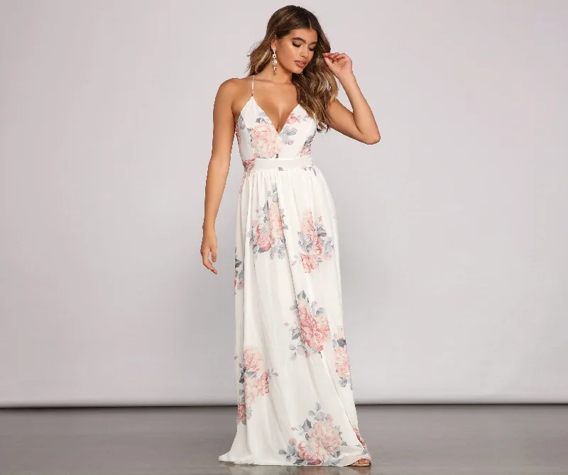 Forever Gorgeous Floral Charming Chiffon Maxi Dress Trendy Maxi Dress with Belt