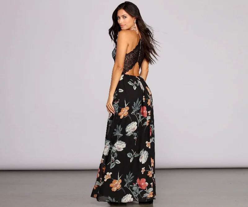 Flower Power Stylish Chiffon Maxi Dress Trendy Maxi Dress with Straps