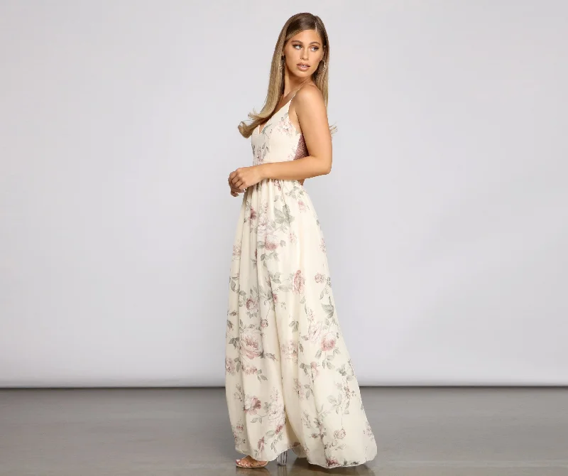 Floral Romance Stylish Chiffon Maxi Dress Elegant Tiered Maxi Dress