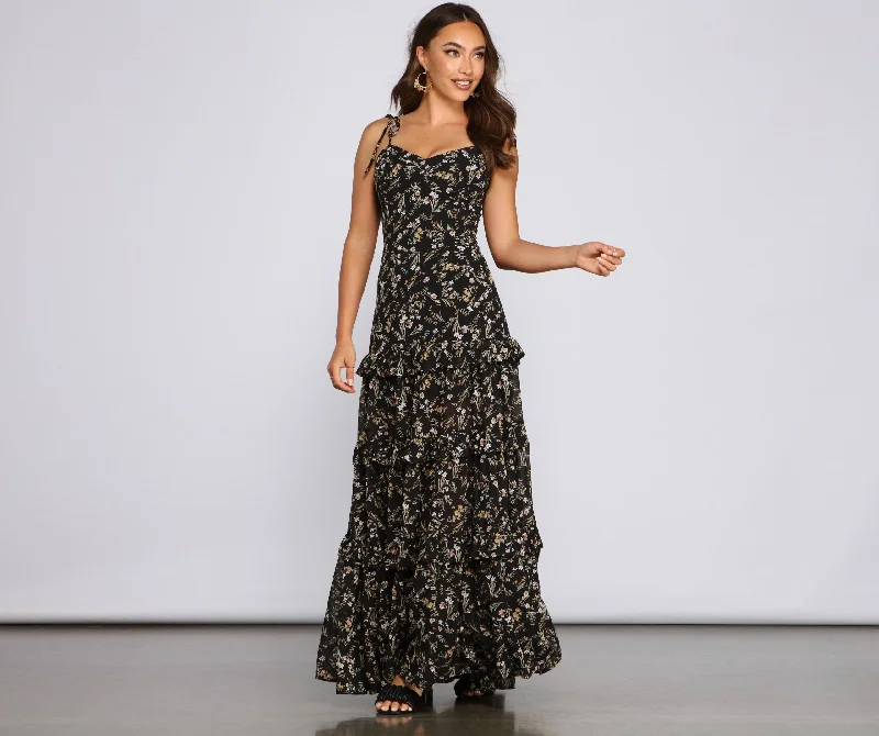 Floral Desire Stylish Ruffled Maxi Dress Trendy Printed Maxi Dress