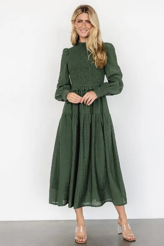 Daria Smocked Maxi Dress | Juniper Green Cozy Knitted Maxi Dress