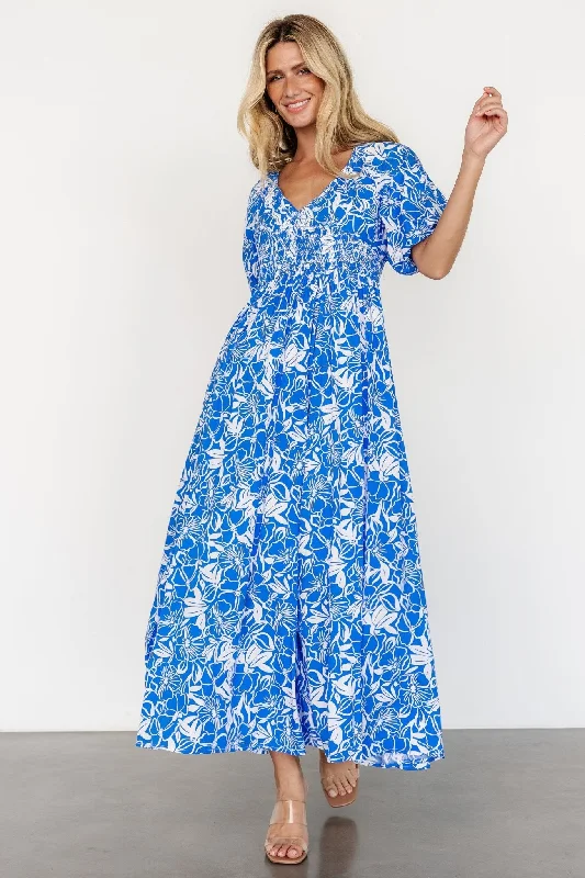 Elaine Maxi Dress | Blue + White Stylish Long Sleeve Maxi Dress