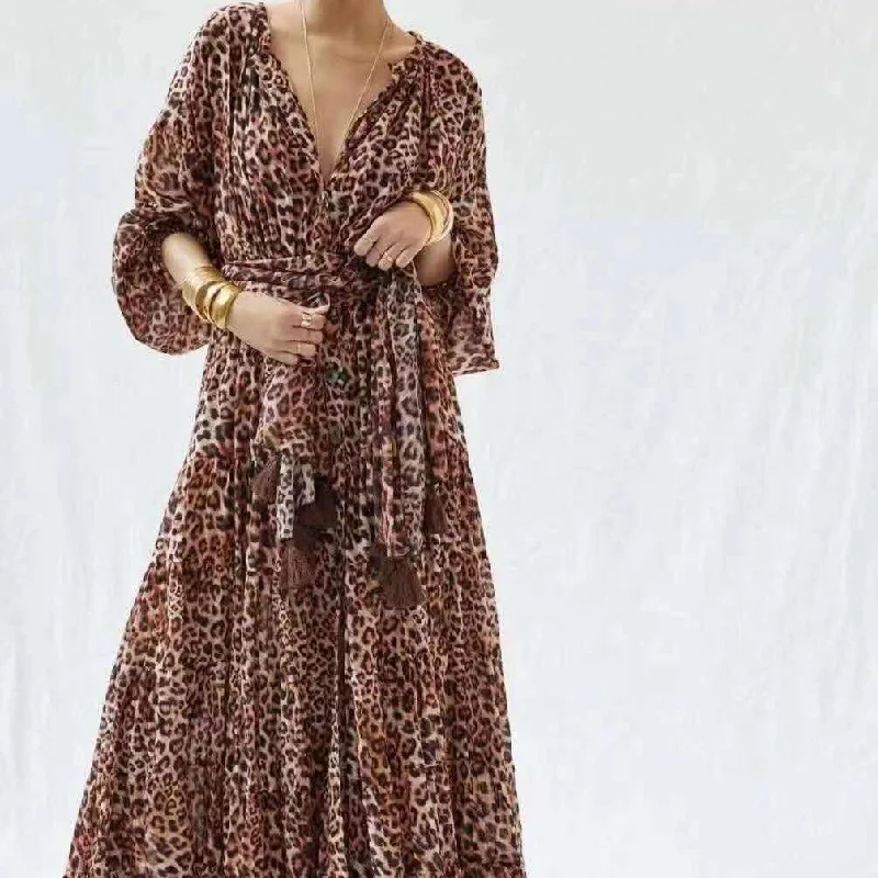 KittenAlarm - Felice Allover Leopard Print Maxi Dress Stylish Button-Up Maxi Dress