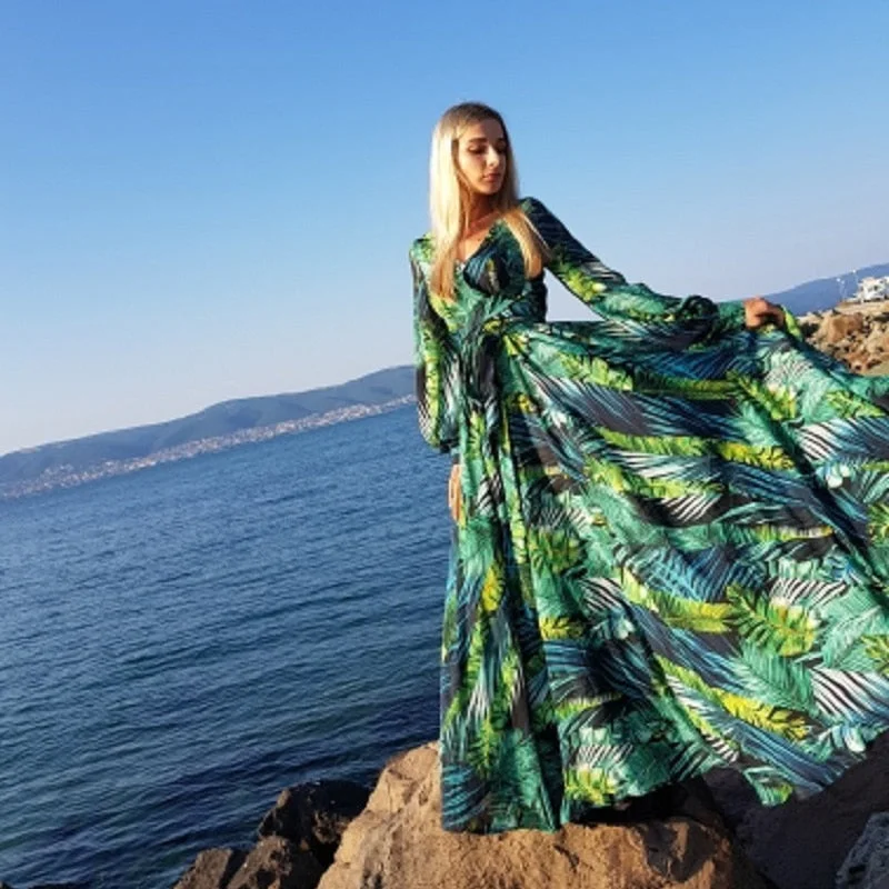 Amy Fashion - Print Boho Sexy Lady Bohemian Maxi Dress Stylish Maxi Dress with Pleats Amy Fashion - Print Boho Sexy Lady Bohemian Maxi Dress Stylish Maxi Dress with Pleats