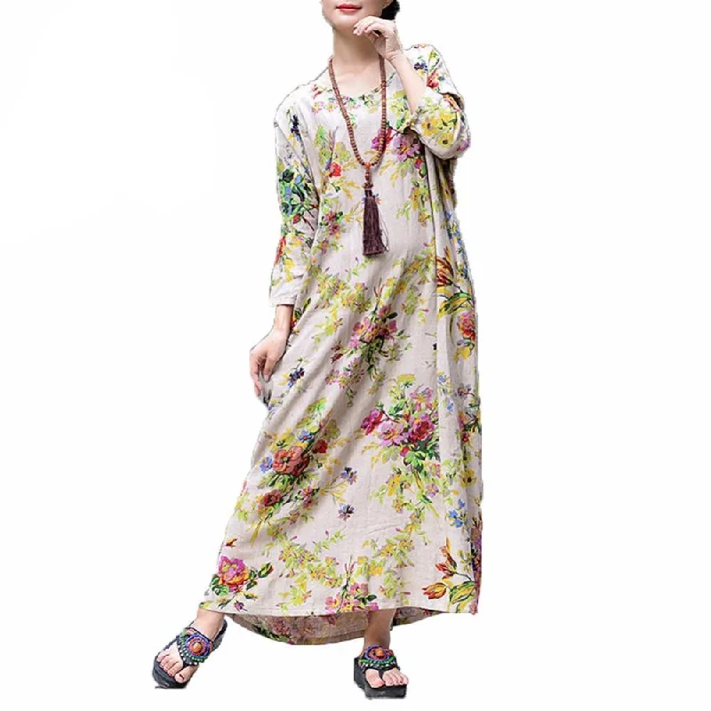 Floral Print Maxi Dress Comfortable Long-Sleeve Maxi Dress