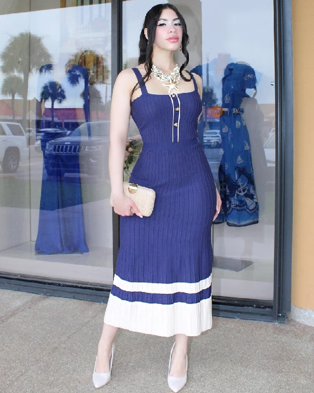 Having A Moment  Knitted Maxi Dress Navy Trendy Maxi Dress with Bow