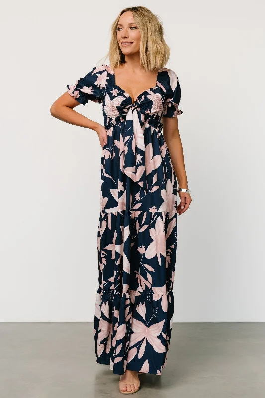 Hilaria Maxi Dress | Navy + Blush Casual Maxi Dress with Pockets