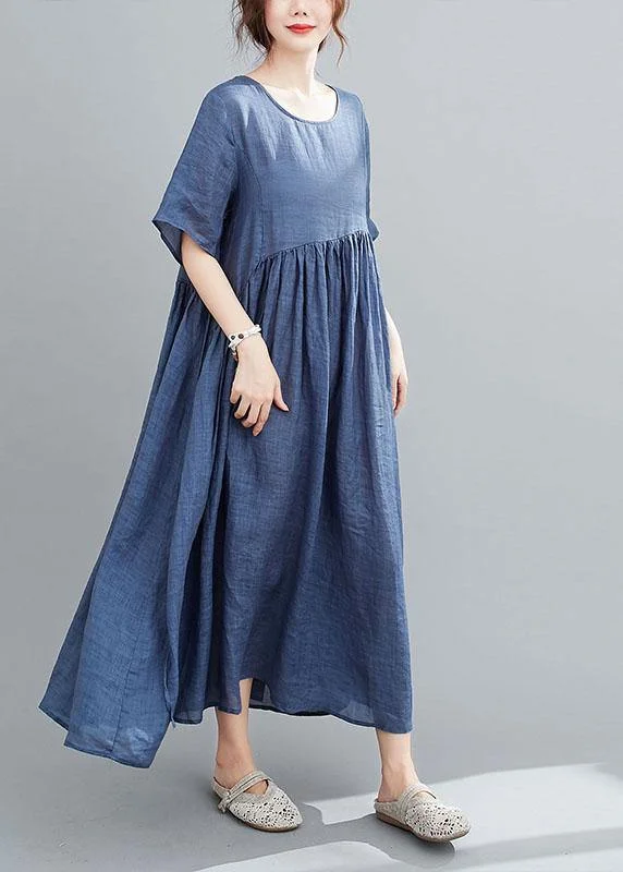 Italian Blue Pockets Maxi Dresses Short Sleeve Summer Stylish Off-Shoulder Maxi Dress