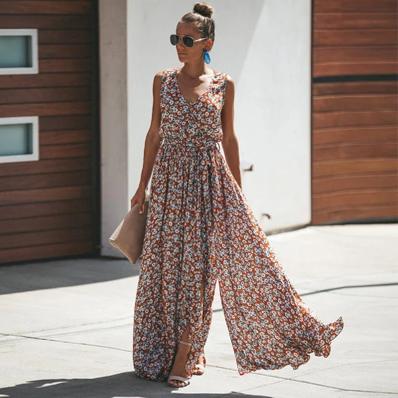 FashionSierra - Women Summer Dress Floral Print Maxi Dresses Comfortable Fit-and-Flare Maxi Dress