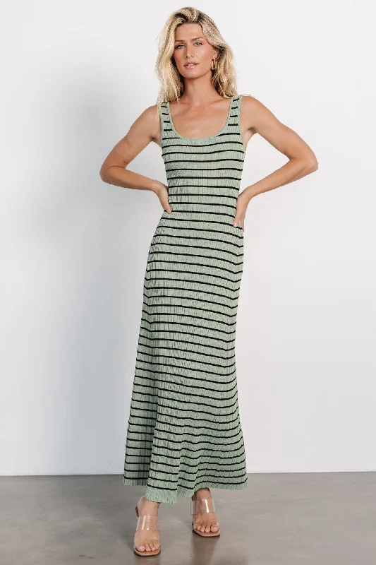 Jesse Ribbed Tank Maxi Dress | Olive + Black Comfortable Fit-and-Flare Maxi Dress