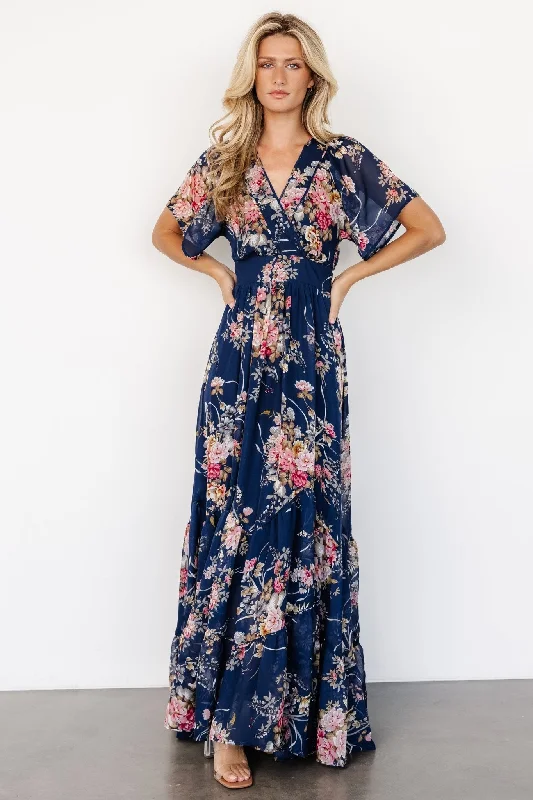 Katherine Maxi Dress | Navy + Pink Floral Cozy Longline Maxi Dress