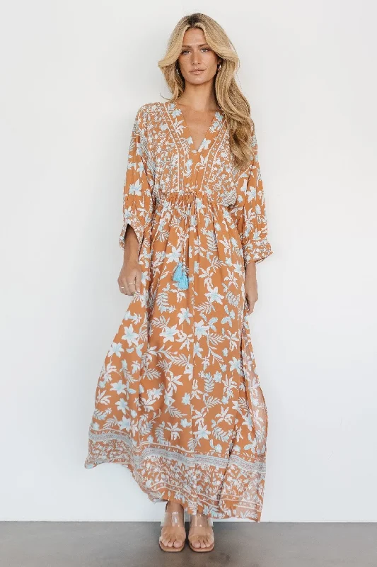 Laken Maxi Dress | Camel Multi Stylish Boho Maxi Dress