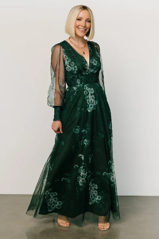 Layla Tulle Maxi Dress | Dark Green Multi Cozy Knitted Maxi Dress