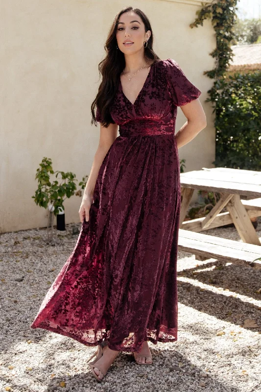 Leslie Velvet Maxi Dress | Mulberry Elegant Maxi Dress with Pockets