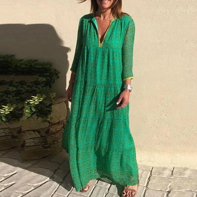 Amy Fashion - Long Sleeve Bohemian Maxi Dresses Chic Sleeveless Maxi Dress