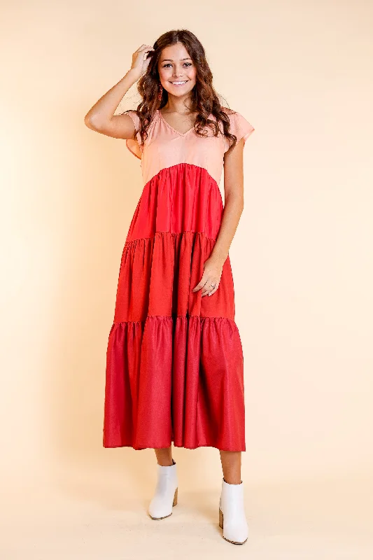 Loving Him Was Red Tiered Maxi Dress Elegant Maxi Dress with Pockets