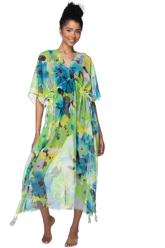 Luminous Blooms Poolside Maxi Dress in Lime Elegant Silk Maxi Dress