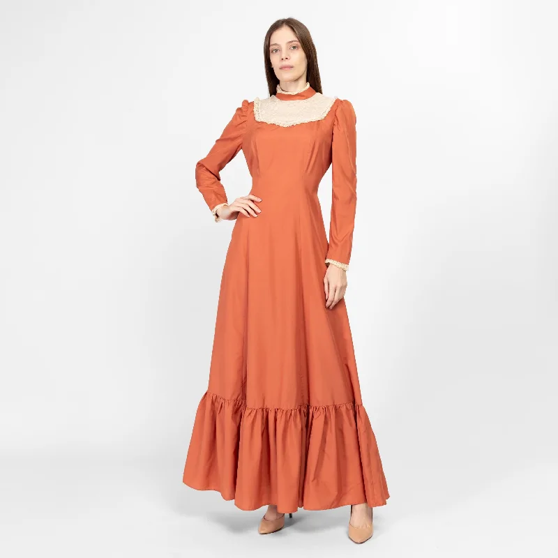 Medium 70s Does Victorian Orange Prairie Maxi Dress Fashionable Button-Down Maxi Dress