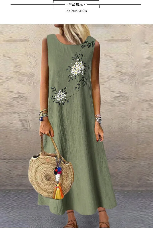 Amy Fashion - Midi Casual Linen Loose Sleeveless Maxi Dress Classic A-Line Maxi Dress