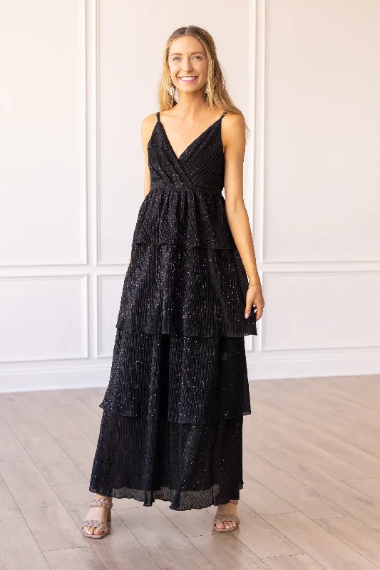 Midnight Glamour Layered Maxi Dress Trendy Fit-and-Flare Maxi Dress