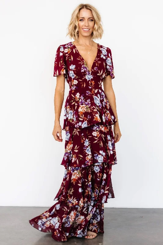 Montaigne Ruffle Maxi Dress | Mulberry Floral Fashionable Sleeveless Maxi Dress