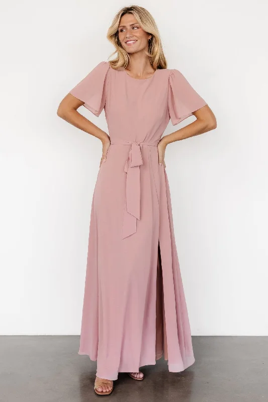 Naomi Short Sleeve Maxi Dress | Blush Pink Classic Strapless Maxi Dress