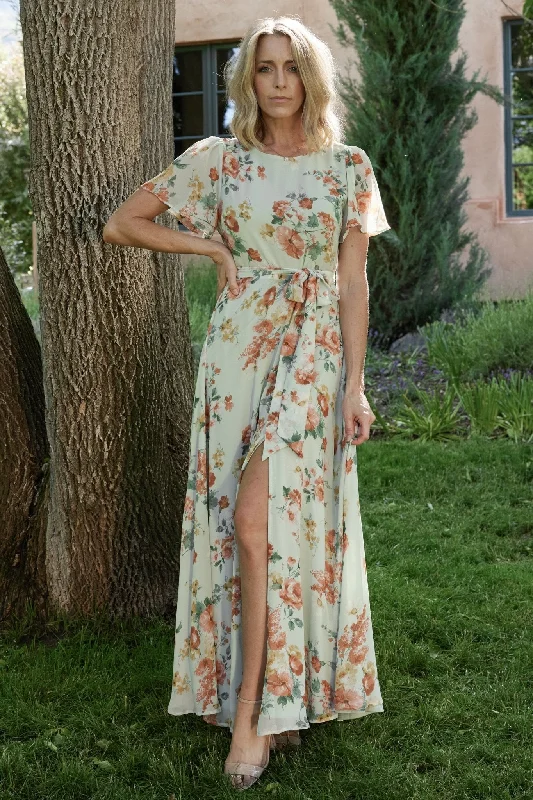 Naomi Short Sleeve Maxi Dress | Sage Floral Cozy Spaghetti Strap Maxi Dress