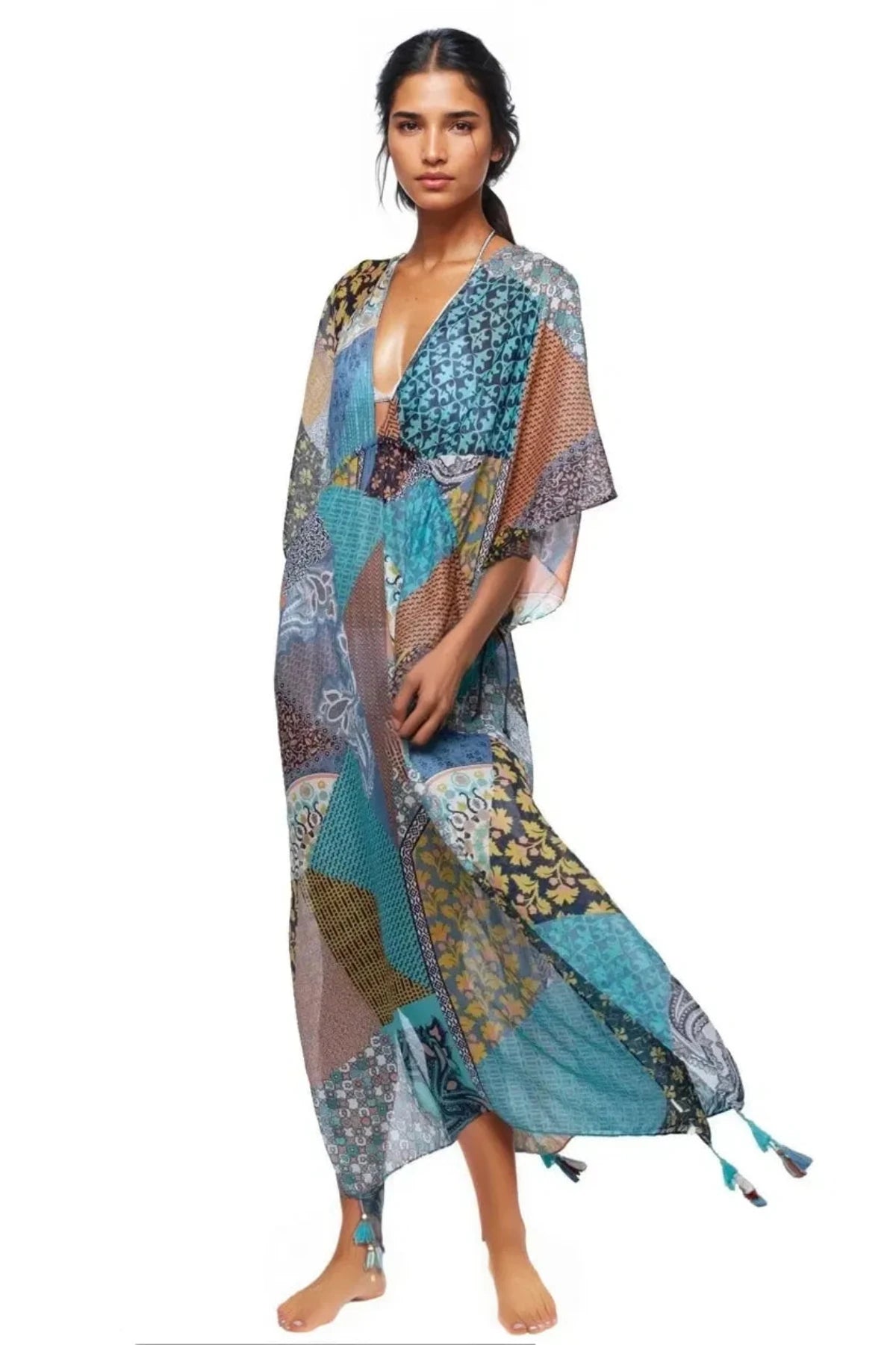 Picnic Patchwork Poolside Maxi Dress Fashionable High-Low Maxi Dress