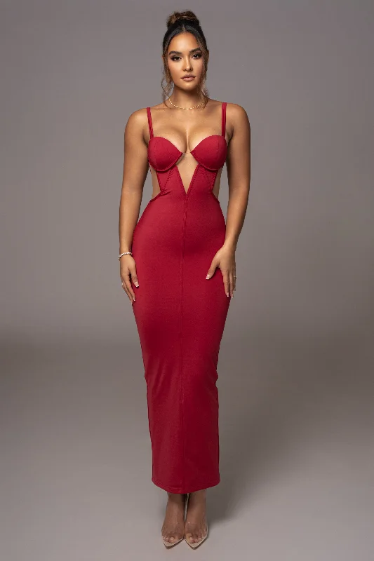 Red Enchantment Bustier Maxi Dress Cozy Cold-Shoulder Maxi Dress