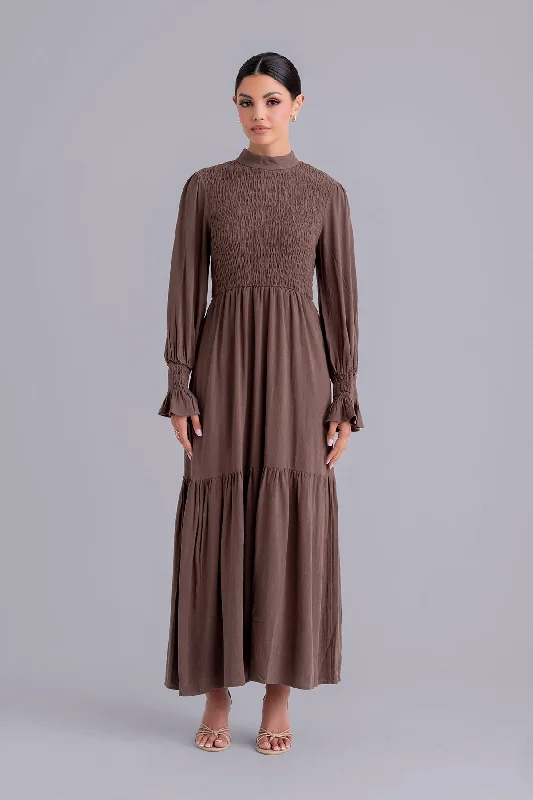 Serena Linen Maxi Dress - Espresso Comfortable Maxi Dress with Slits