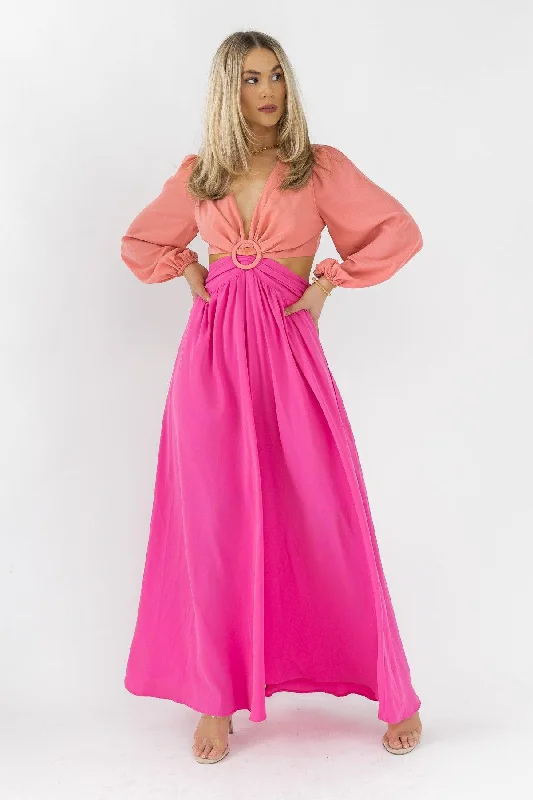 Sienna Peach Pink Maxi Dress - Final Sale Elegant Maxi Dress with Belt