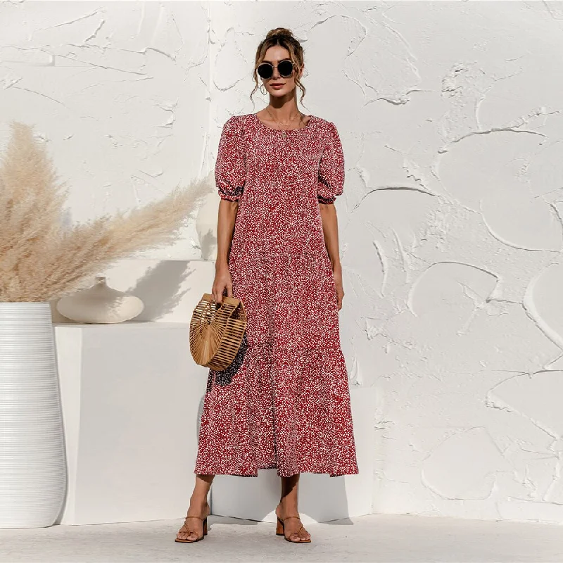 Amy Fashion - Polka Dot Plaid Print Robe Maxi Dress Chic Summer Maxi Dress