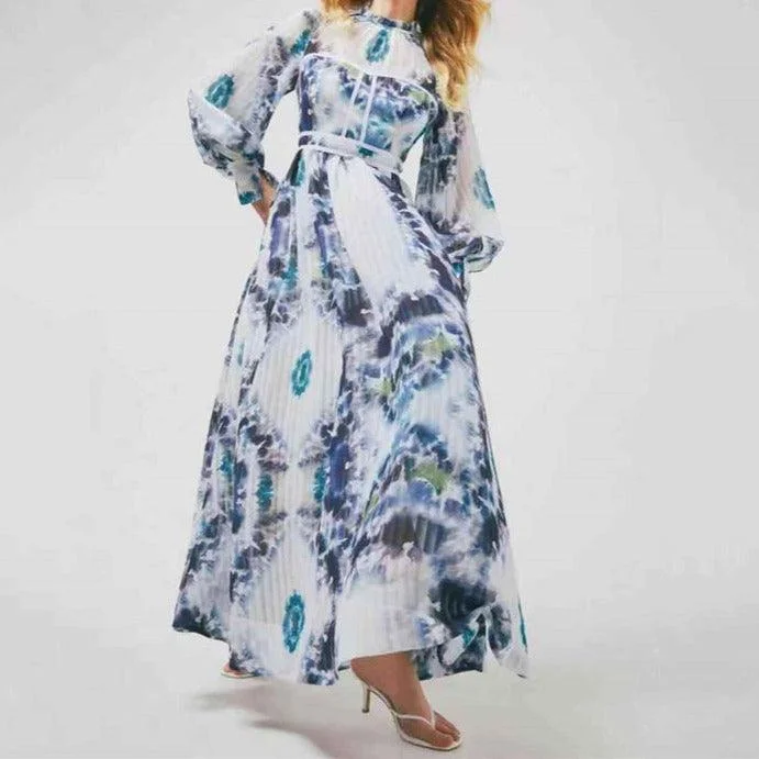 KittenAlarm - Talitha Tie-dye Poet Sleeves Maxi Dress Classic Tulle Maxi Dress