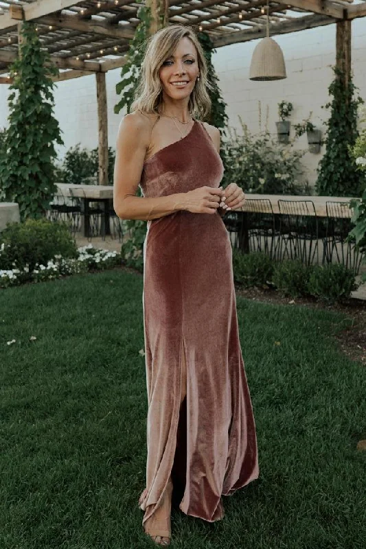 Tatiana Velvet One Shoulder Maxi Dress | Rose Elegant Wraparound Maxi Dress