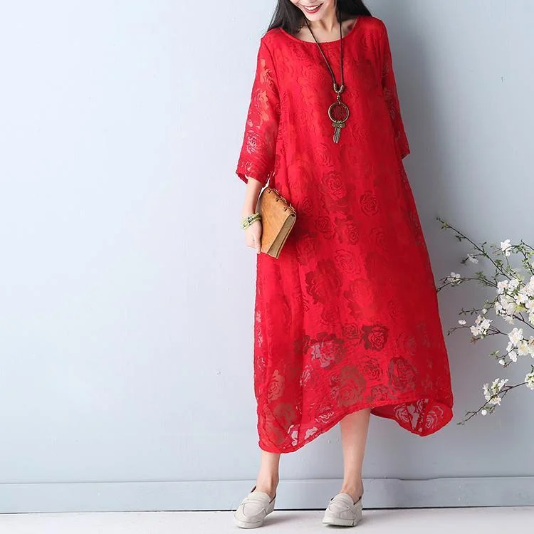 fine red summer hollow out maxi dress o neck Half sleeve summer dress asymmetric chiffon dress Chic Summer Floral Maxi Dress fine red summer hollow out maxi dress o neck Half sleeve summer dress asymmetric chiffon dress Chic Summer Floral Maxi Dress