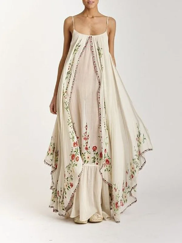 Amy Fashion - Vintage Spaghetti Strap Sleeveless Elegant Long Maxi Dress Comfortable Bohemian Maxi Dress