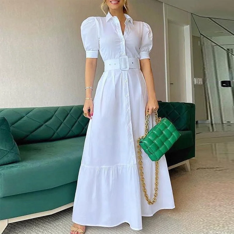 Amy Fashion - Vintage Puff Sleeve Party Maxi Dress Comfortable Maxi Dress with Slits