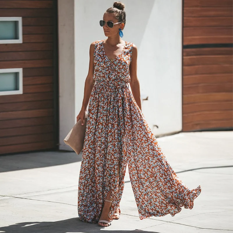 Amy Fashion - New Fashion Floral Print Maxi Dresses Comfortable Fit-and-Flare Maxi Dress Amy Fashion - New Fashion Floral Print Maxi Dresses Comfortable Fit-and-Flare Maxi Dress